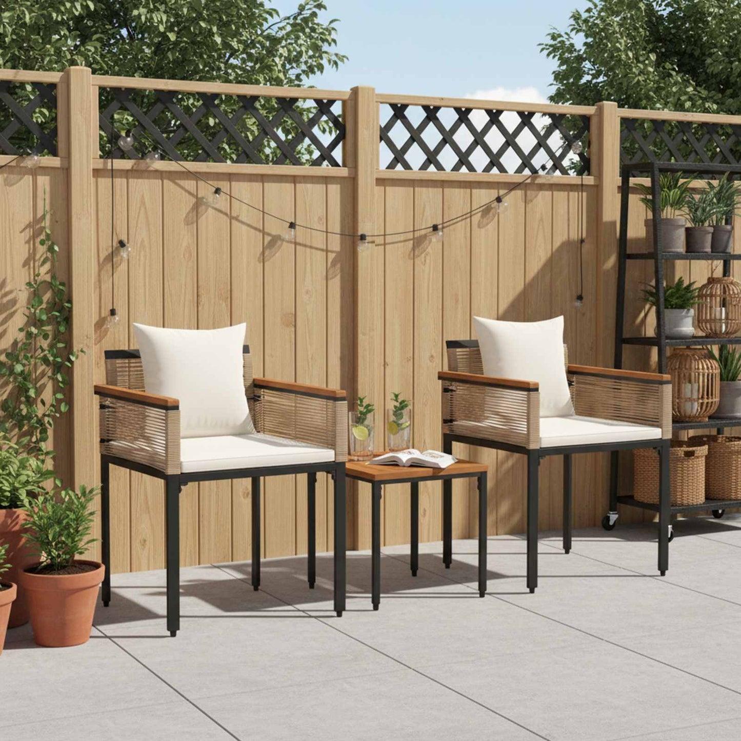 Buitenmeubelset met kussen Beige en Crème Wit poly rattan is nu te koop bij PeponiXL, paradijselijk wonen!
