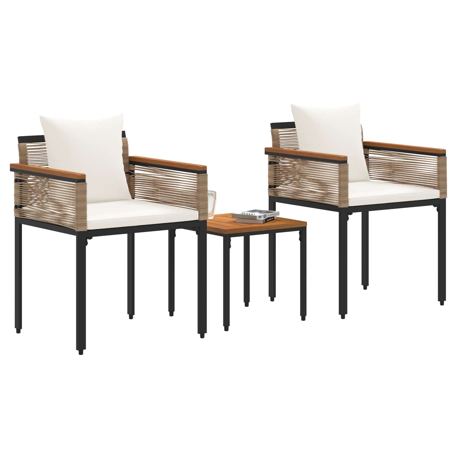Buitenmeubelset met kussen Beige en Crème Wit poly rattan is nu te koop bij PeponiXL, paradijselijk wonen!