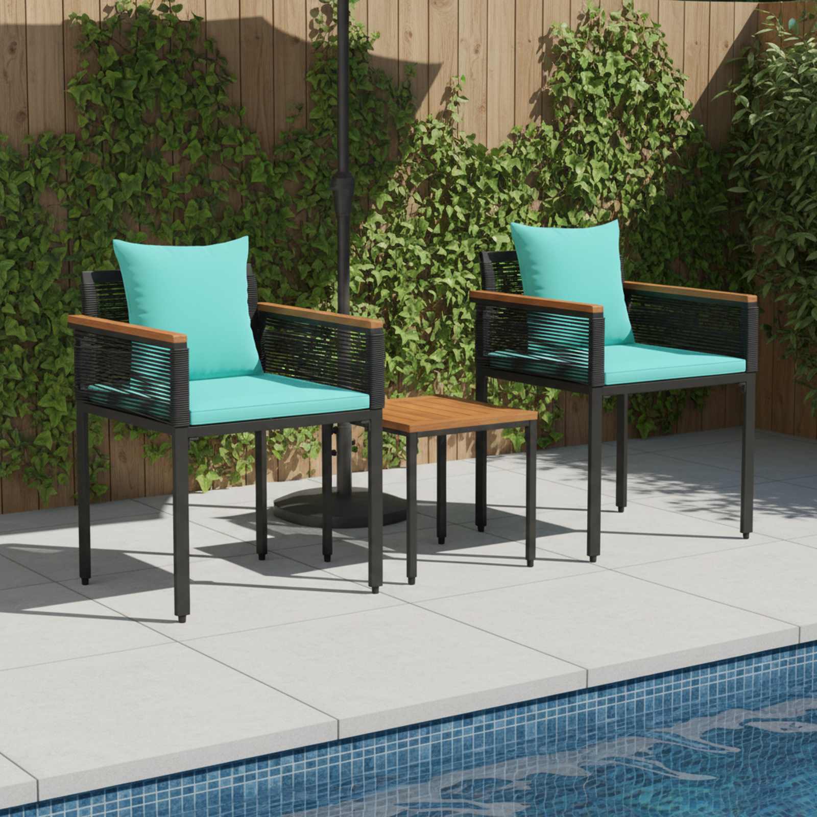 Buitenmeubelset met kussen Zwart en Turquoise poly rattan is nu te koop bij PeponiXL, paradijselijk wonen!