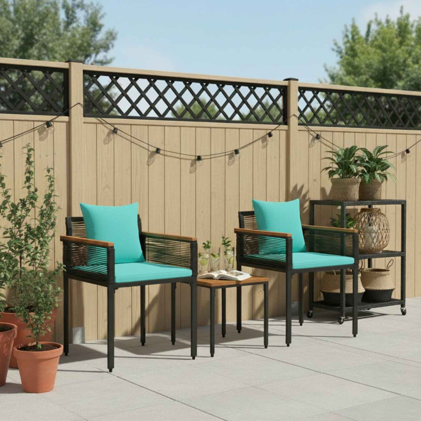 Buitenmeubelset met kussen Zwart en Turquoise poly rattan is nu te koop bij PeponiXL, paradijselijk wonen!