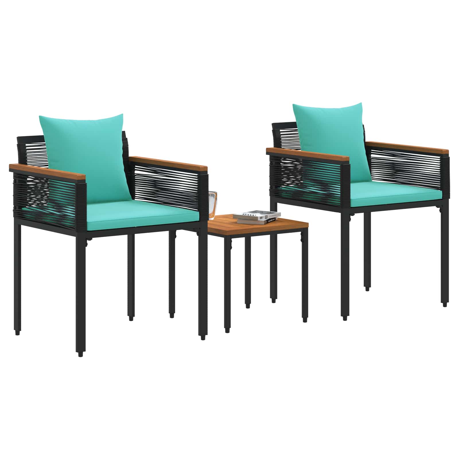Buitenmeubelset met kussen Zwart en Turquoise poly rattan is nu te koop bij PeponiXL, paradijselijk wonen!