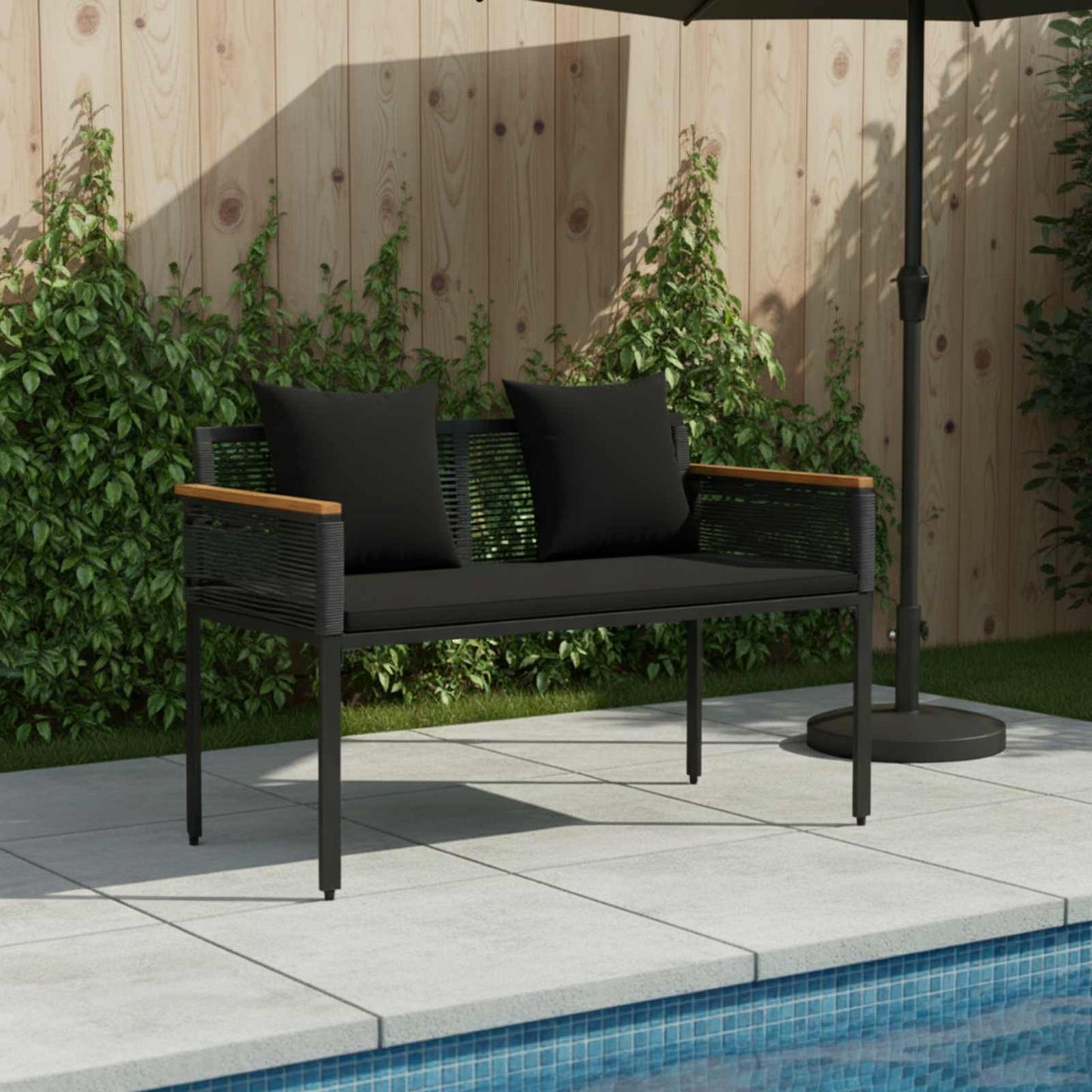 Tuinbank met kussen Zwart 117 x 54 x 74.5 cm poly rattan is nu te koop bij PeponiXL, paradijselijk wonen!