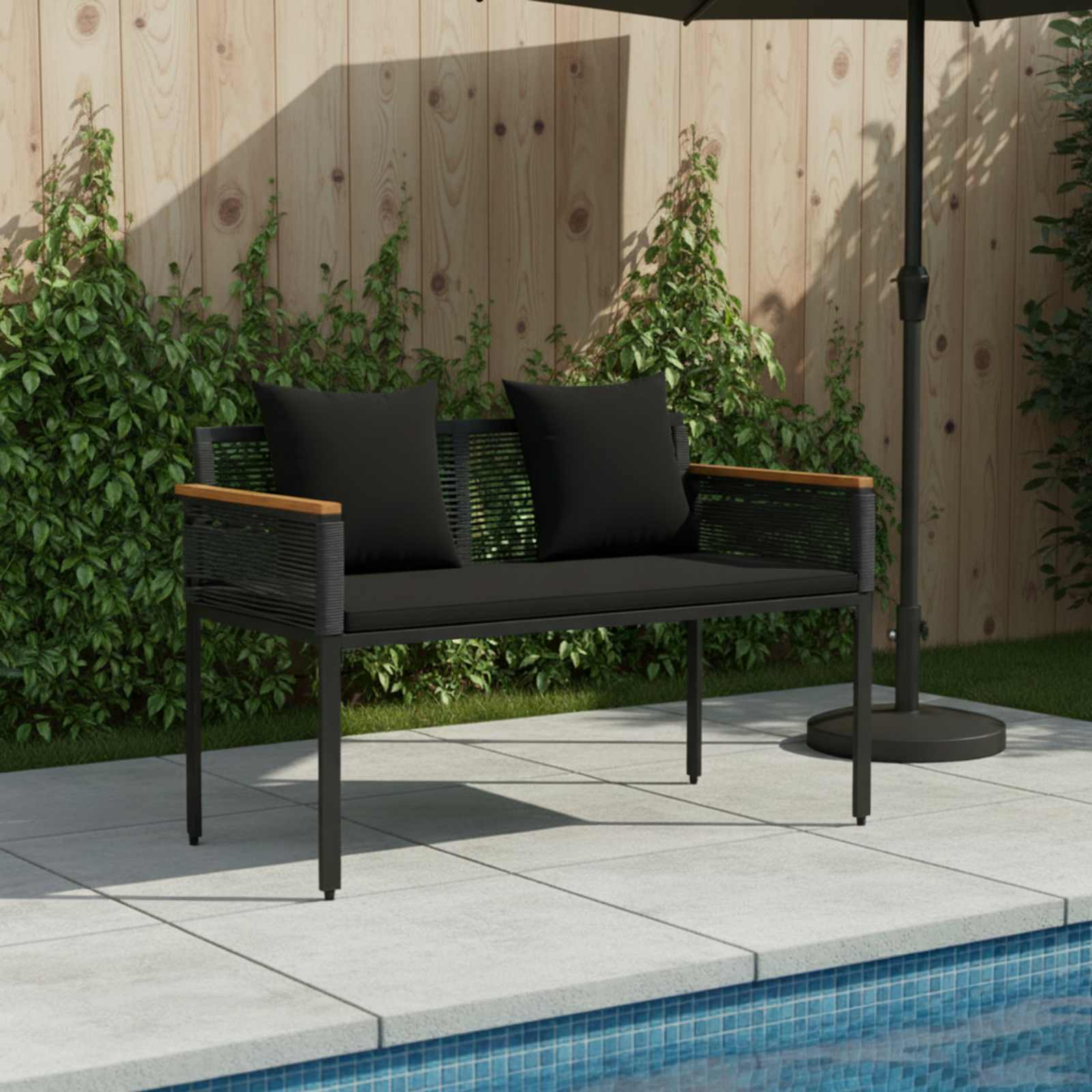 Tuinbank met kussen Zwart 117 x 54 x 74.5 cm poly rattan is nu te koop bij PeponiXL, paradijselijk wonen!