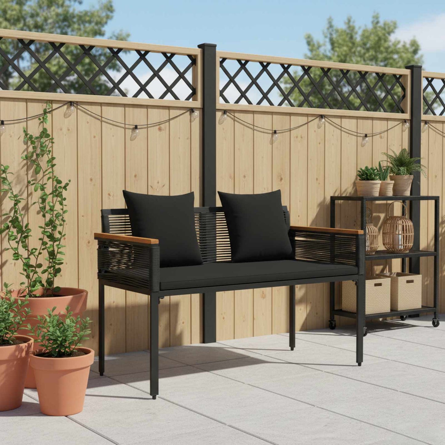 Tuinbank met kussen Zwart 117 x 54 x 74.5 cm poly rattan is nu te koop bij PeponiXL, paradijselijk wonen!