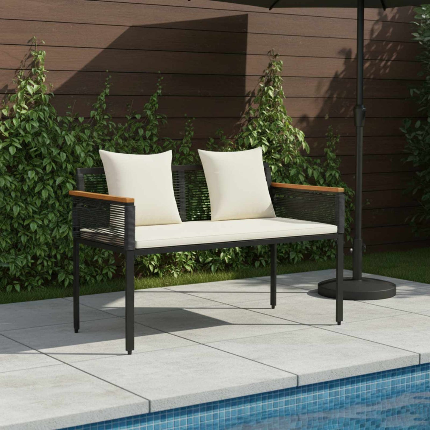 Tuinbank Zwart en Cream Wit 117 x 54 x 74.5 cm poly rattan is nu te koop bij PeponiXL, paradijselijk wonen!