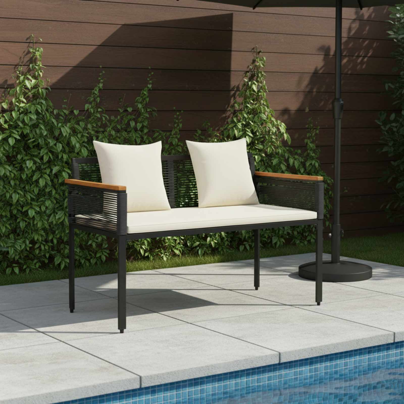 Tuinbank Zwart en Cream Wit 117 x 54 x 74.5 cm poly rattan is nu te koop bij PeponiXL, paradijselijk wonen!