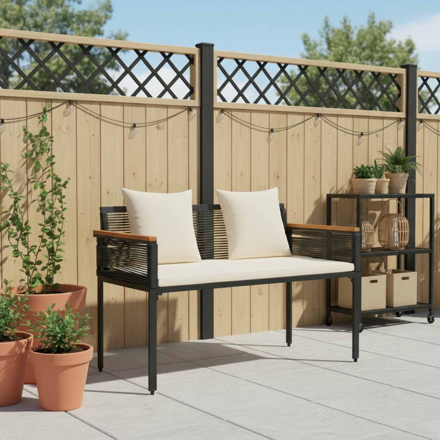 Tuinbank Zwart en Cream Wit 117 x 54 x 74.5 cm poly rattan is nu te koop bij PeponiXL, paradijselijk wonen!