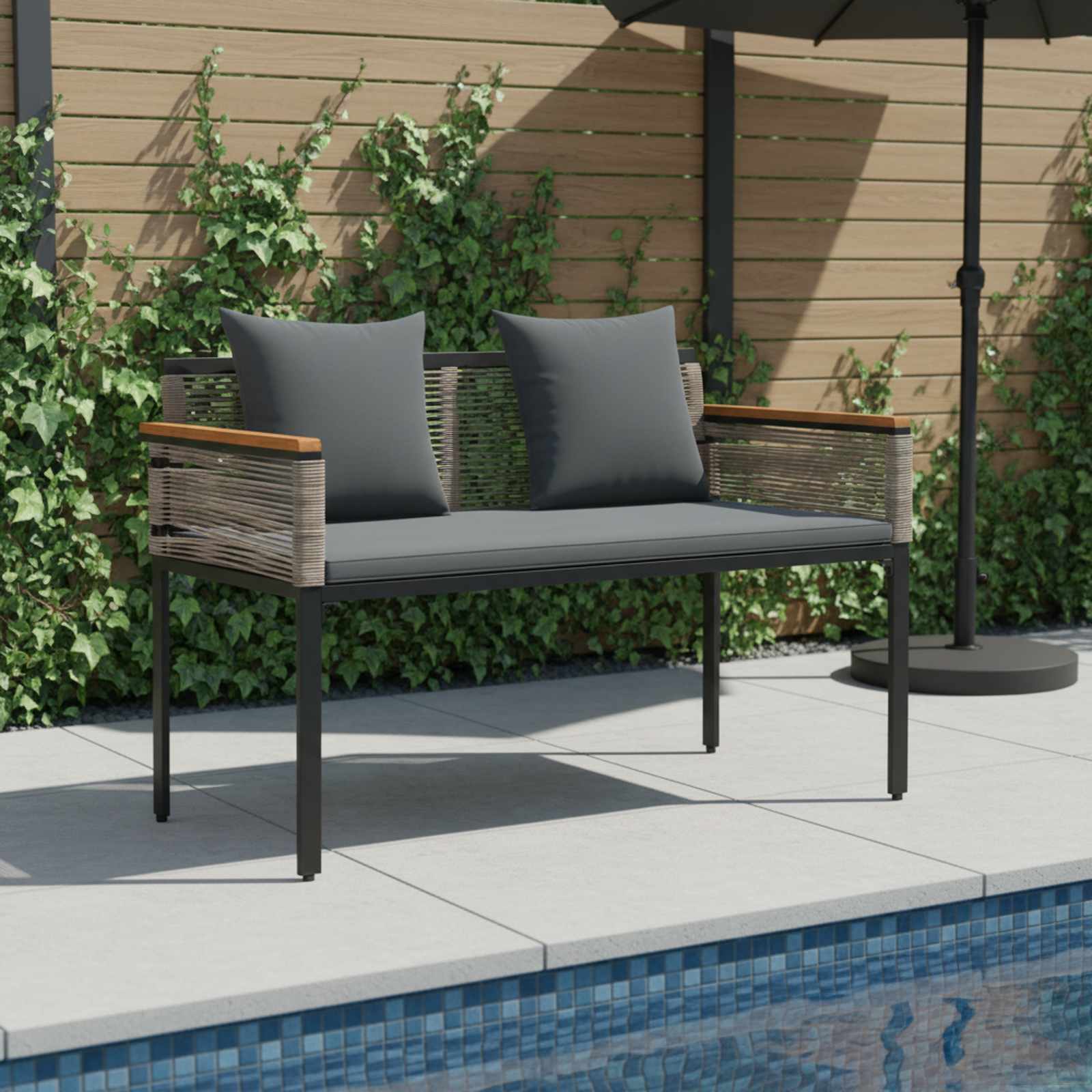 Tuinbank Grijs en Donkergrijs 117 x 54 x 74.5 cm poly rattan is nu te koop bij PeponiXL, paradijselijk wonen!