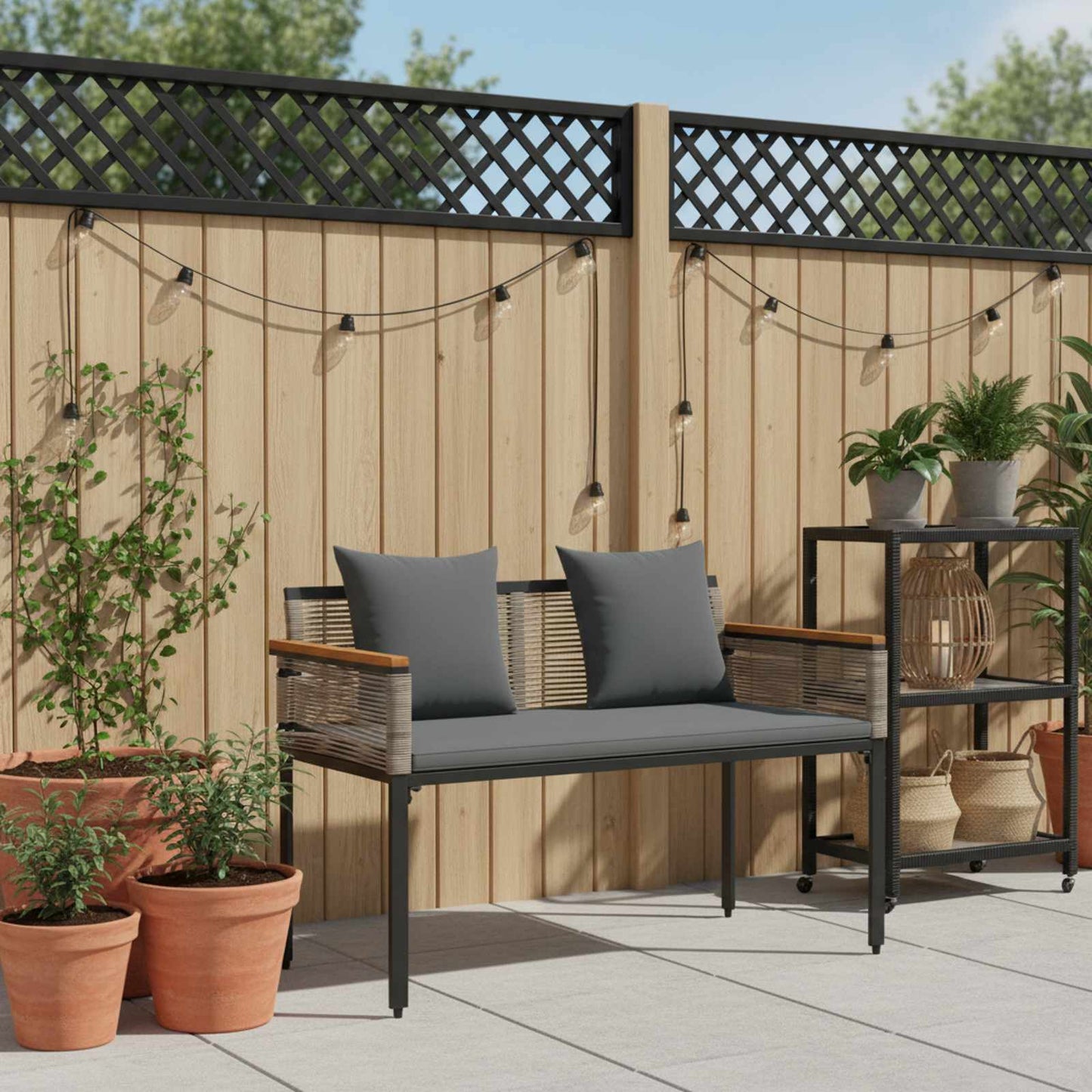 Tuinbank Grijs en Donkergrijs 117 x 54 x 74.5 cm poly rattan is nu te koop bij PeponiXL, paradijselijk wonen!