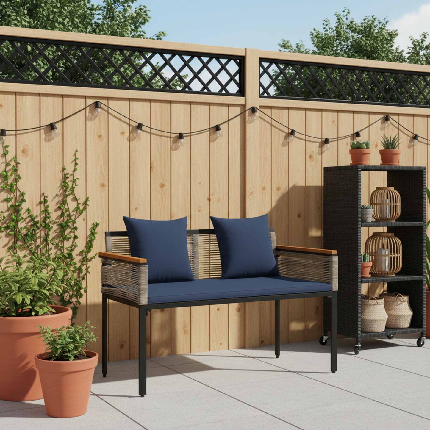 Tuinbank Grijs en Marineblauw 117 x 54 x 74.5 cm poly rattan is nu te koop bij PeponiXL, paradijselijk wonen!