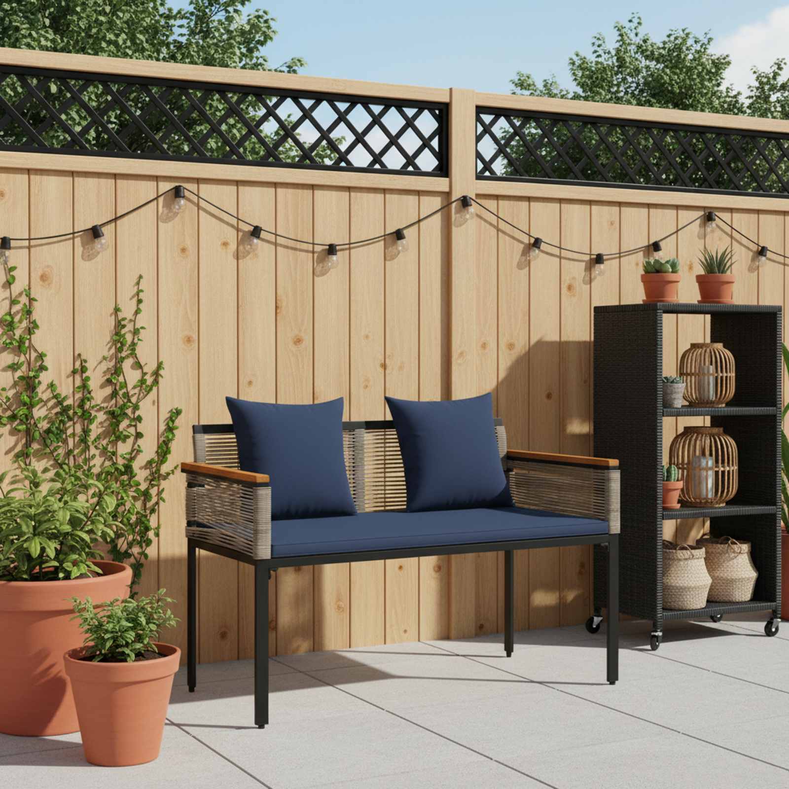 Tuinbank Grijs en Marineblauw 117 x 54 x 74.5 cm poly rattan is nu te koop bij PeponiXL, paradijselijk wonen!