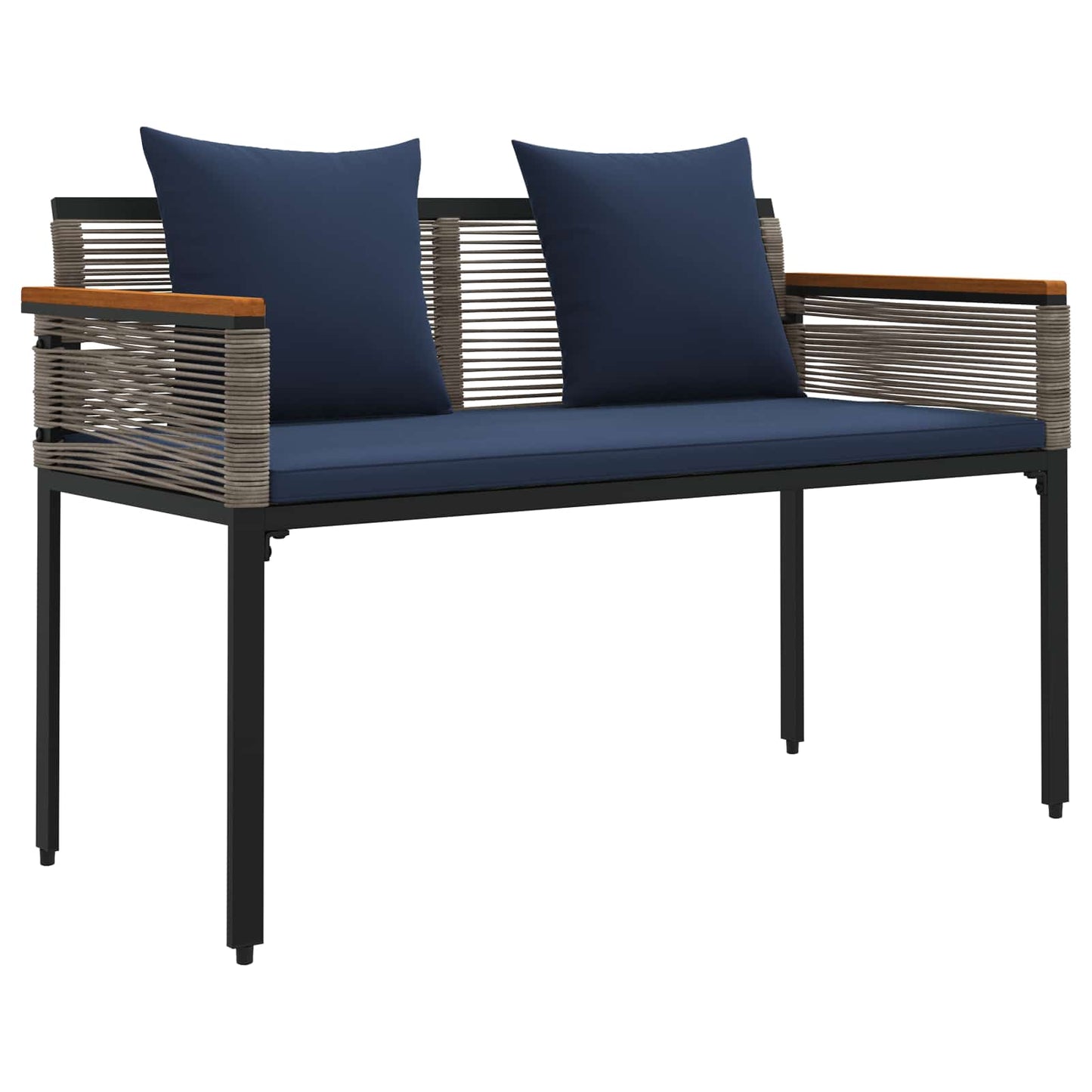 Tuinbank Grijs en Marineblauw 117 x 54 x 74.5 cm poly rattan is nu te koop bij PeponiXL, paradijselijk wonen!