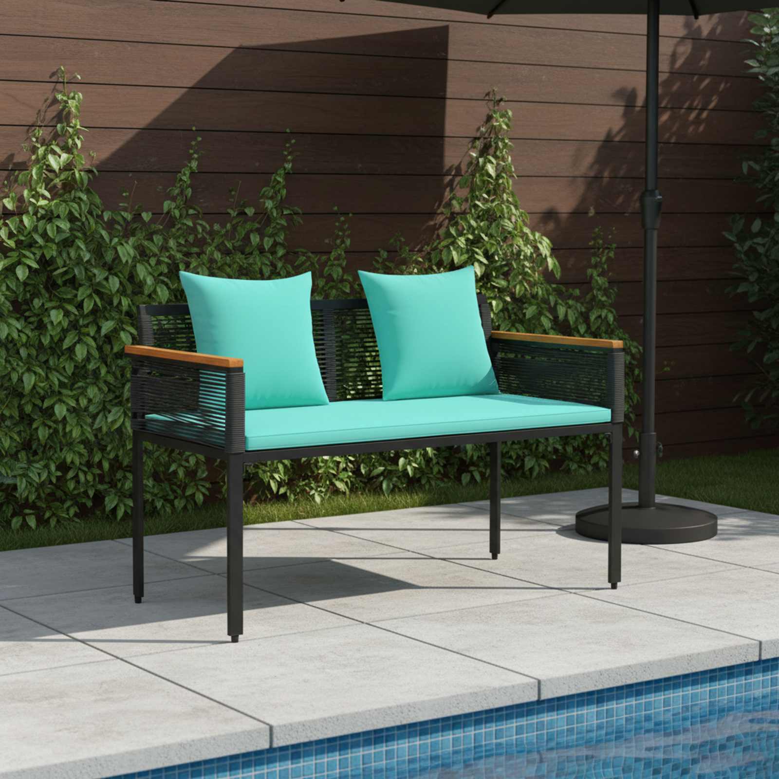 Tuinbank Zwart en Turquoise 117 x 54 x 74.5 cm poly rattan is nu te koop bij PeponiXL, paradijselijk wonen!