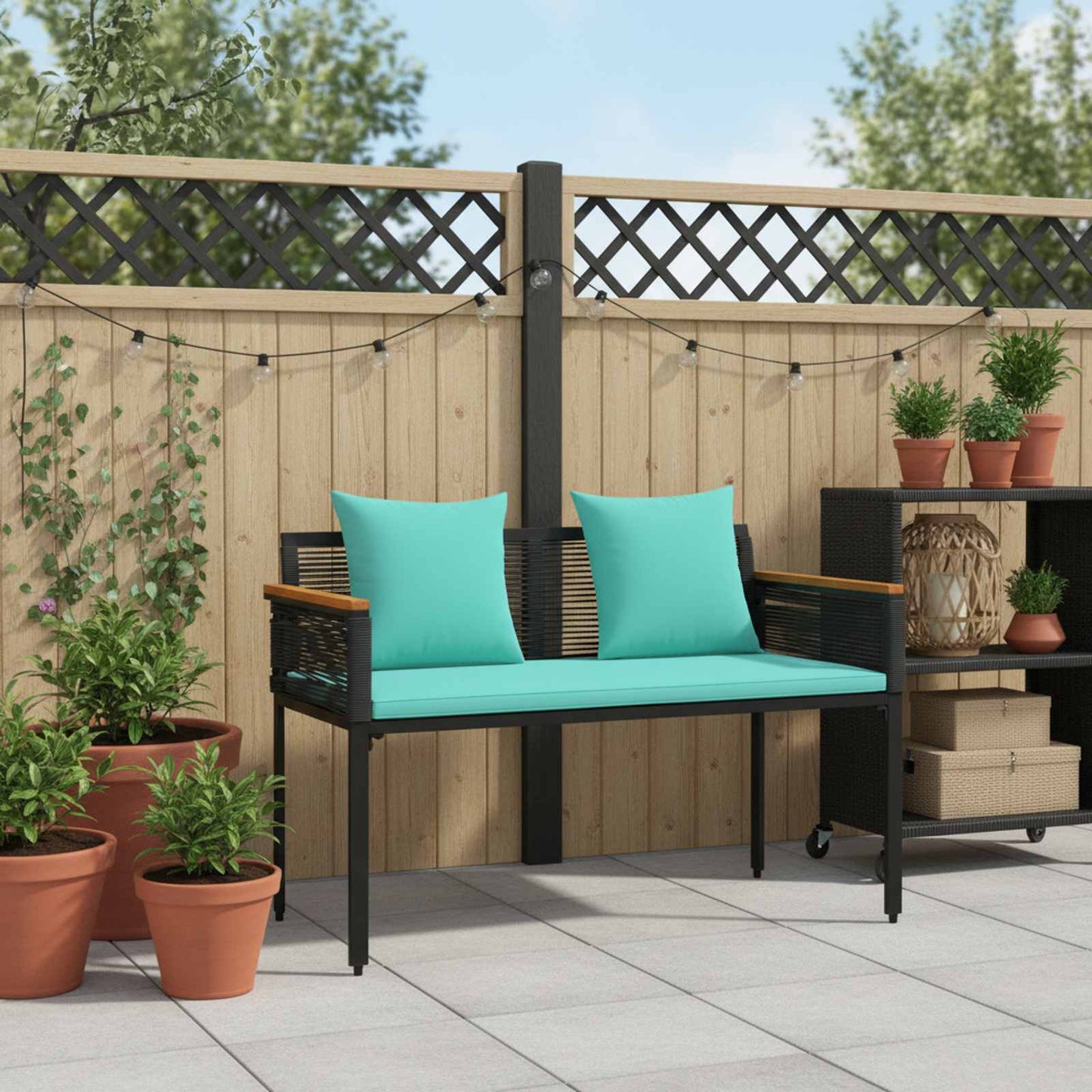 Tuinbank Zwart en Turquoise 117 x 54 x 74.5 cm poly rattan is nu te koop bij PeponiXL, paradijselijk wonen!