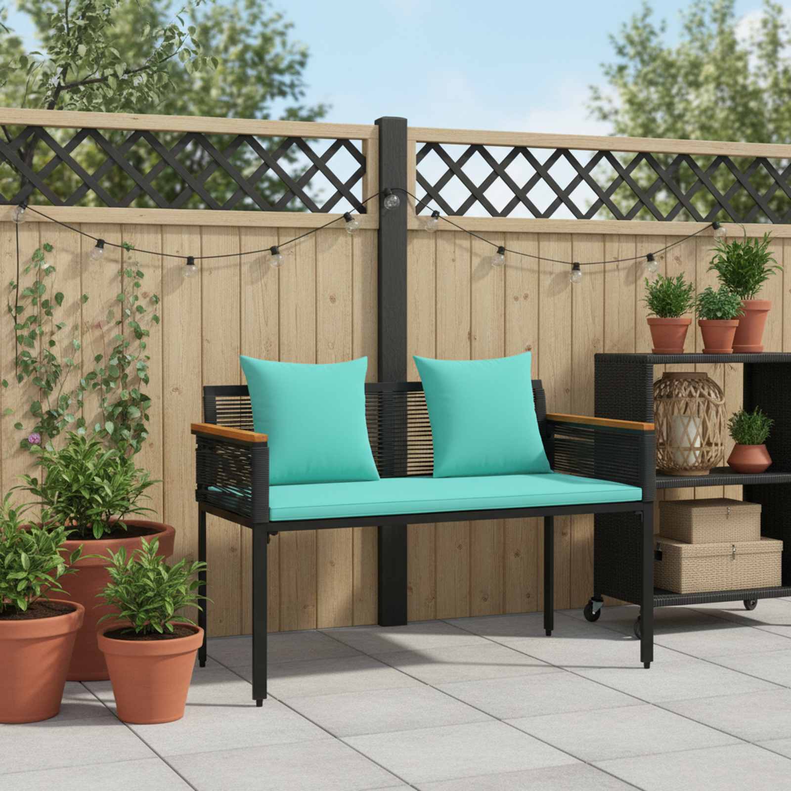 Tuinbank Zwart en Turquoise 117 x 54 x 74.5 cm poly rattan is nu te koop bij PeponiXL, paradijselijk wonen!