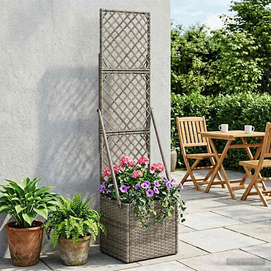 Tuindruppel met Trellis Grijs 35 x 30 x 135 cm poly rattan is nu te koop bij PeponiXL, paradijselijk wonen!