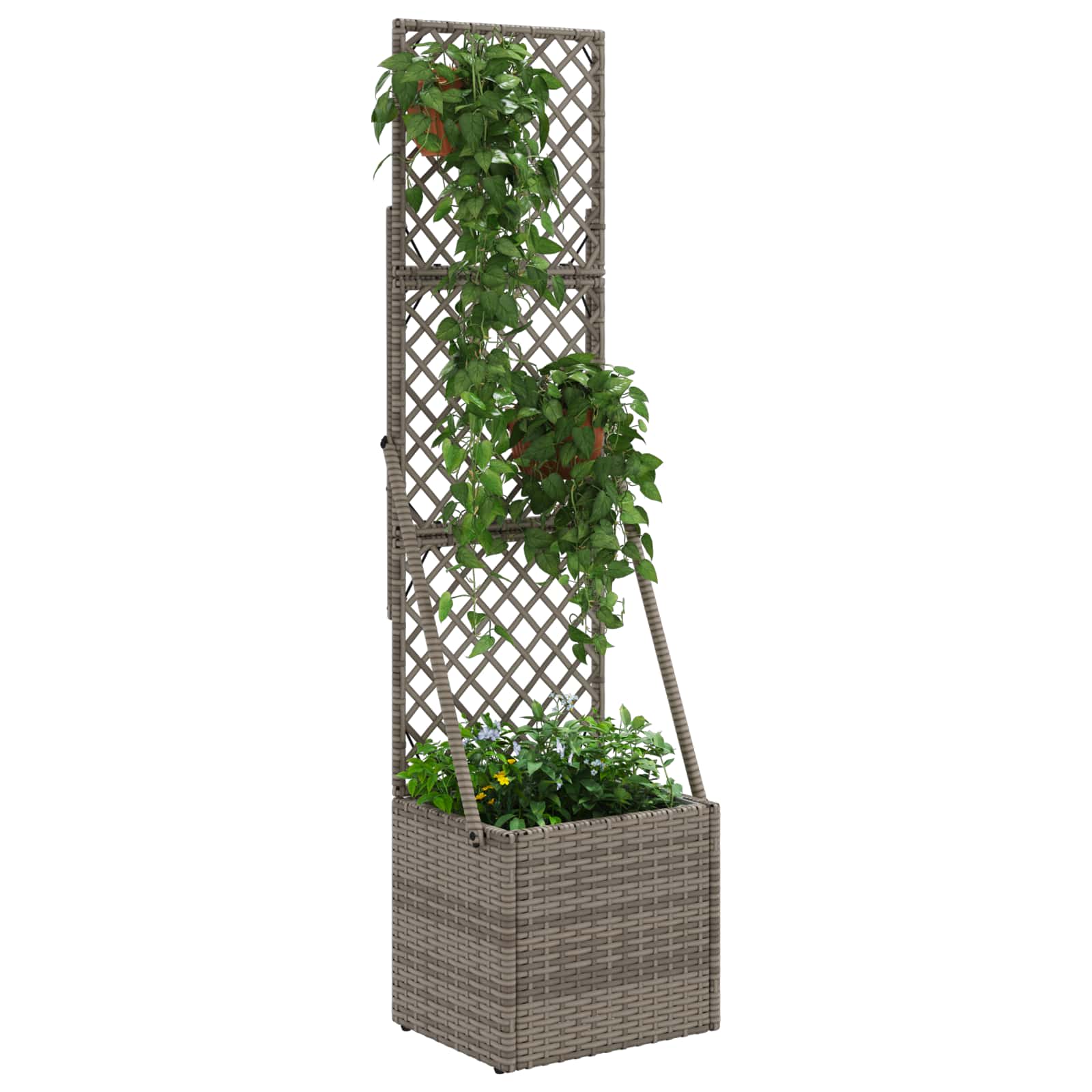 Tuindruppel met Trellis Grijs 35 x 30 x 135 cm poly rattan is nu te koop bij PeponiXL, paradijselijk wonen!