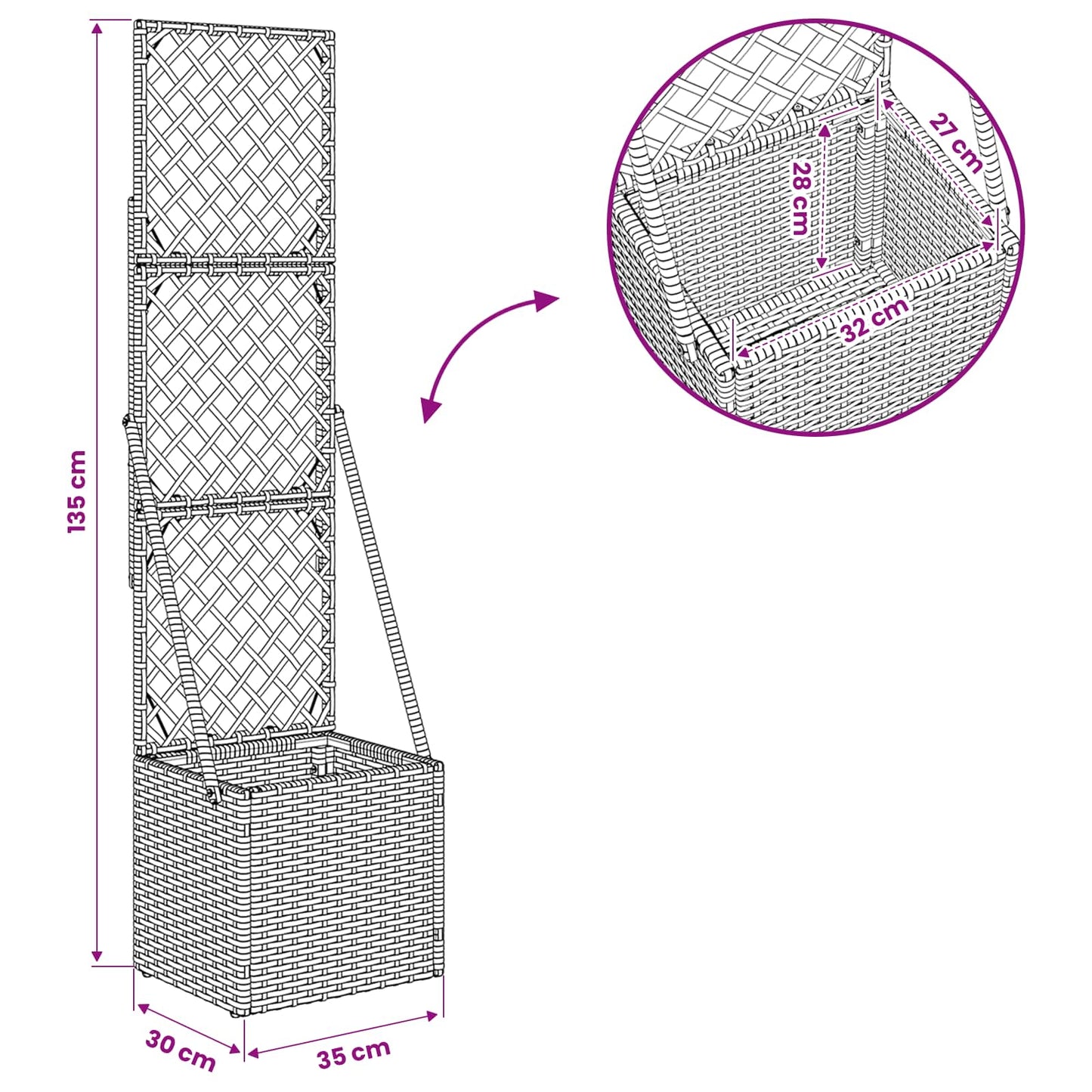 Tuindruppel met Trellis Grijs 35 x 30 x 135 cm poly rattan is nu te koop bij PeponiXL, paradijselijk wonen!