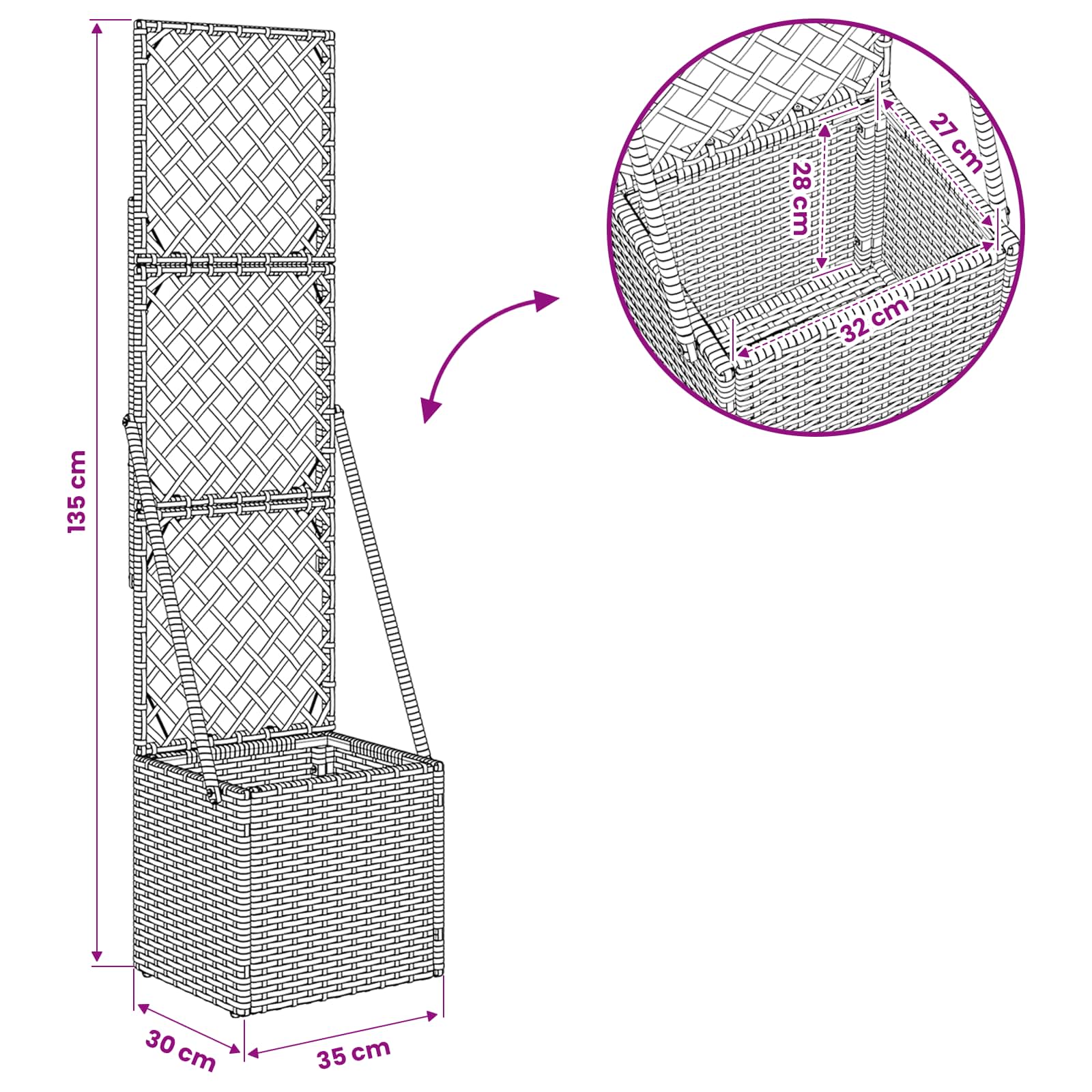 Tuindruppel met Trellis Grijs 35 x 30 x 135 cm poly rattan is nu te koop bij PeponiXL, paradijselijk wonen!