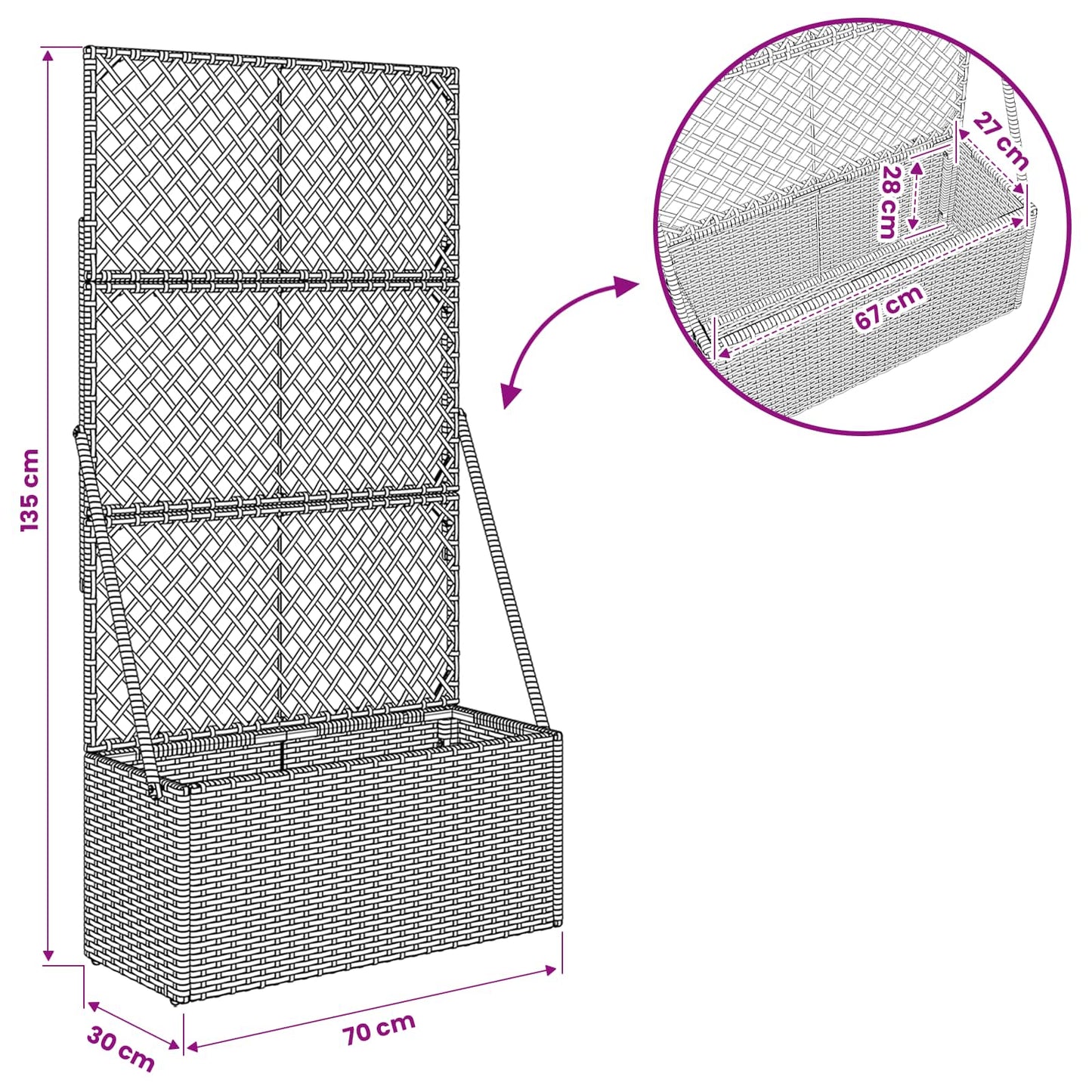 Tuindruppel met Trellis Grijs 70 x 30 x 135 cm poly rattan is nu te koop bij PeponiXL, paradijselijk wonen!