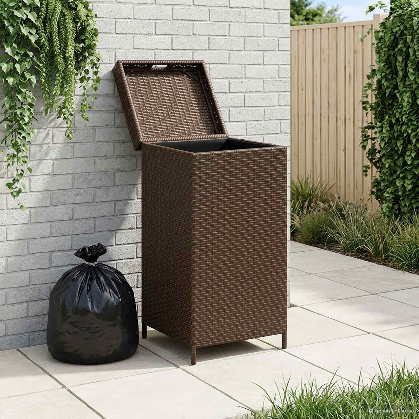 Buiten Afvalbak Bruin 40 x 40 x 80 cm poly rattan is nu te koop bij PeponiXL, paradijselijk wonen!