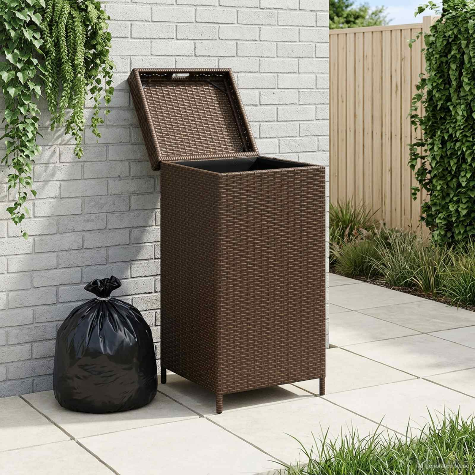 Buiten Afvalbak Bruin 40 x 40 x 80 cm poly rattan is nu te koop bij PeponiXL, paradijselijk wonen!