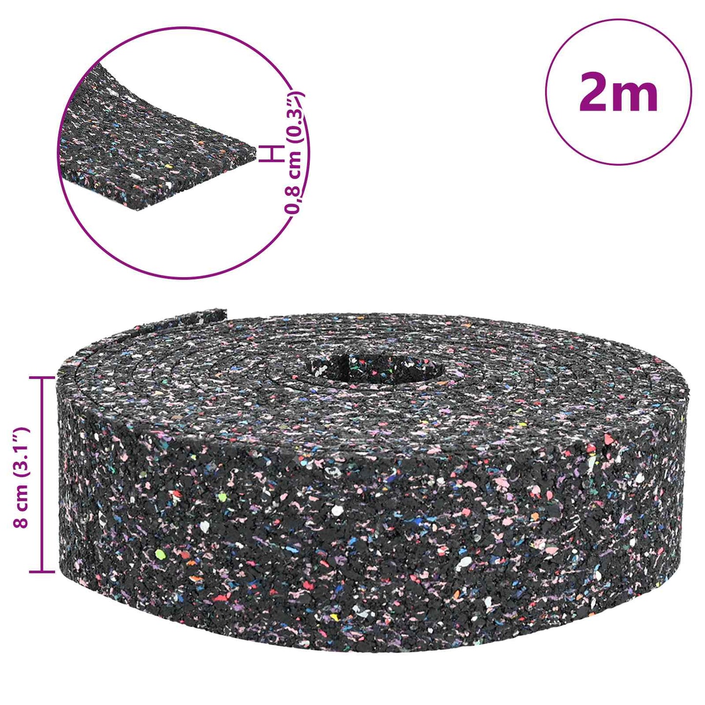Rubbergranulaatrol Zwart 200 x 8 x 0,8 cm Rubber is nu te koop bij PeponiXL, paradijselijk wonen!