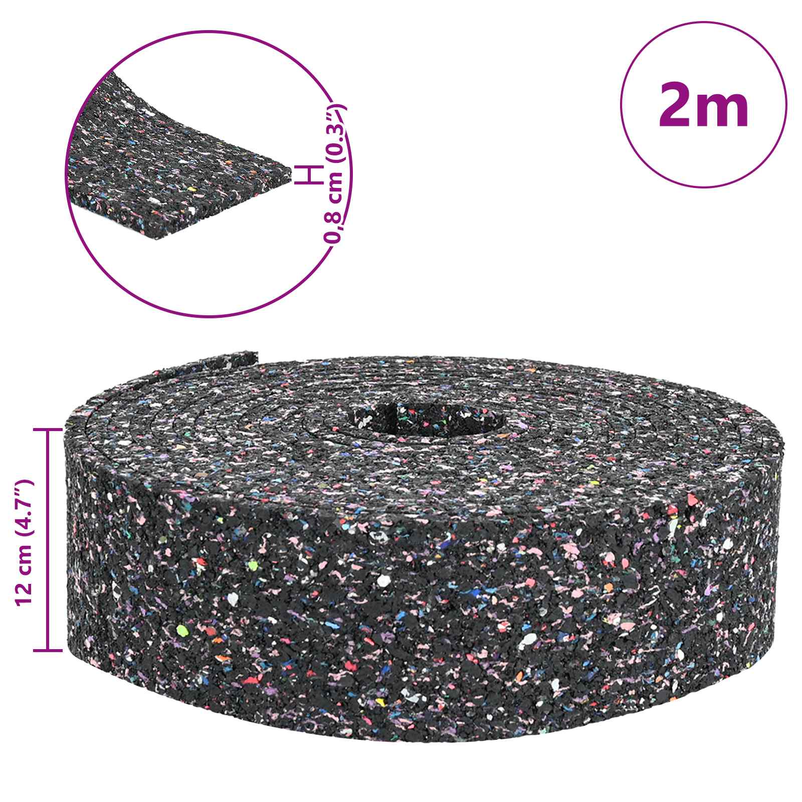 Rubbergranulaatrol Zwart 200 x 12 x 0,8 cm Rubber is nu te koop bij PeponiXL, paradijselijk wonen!