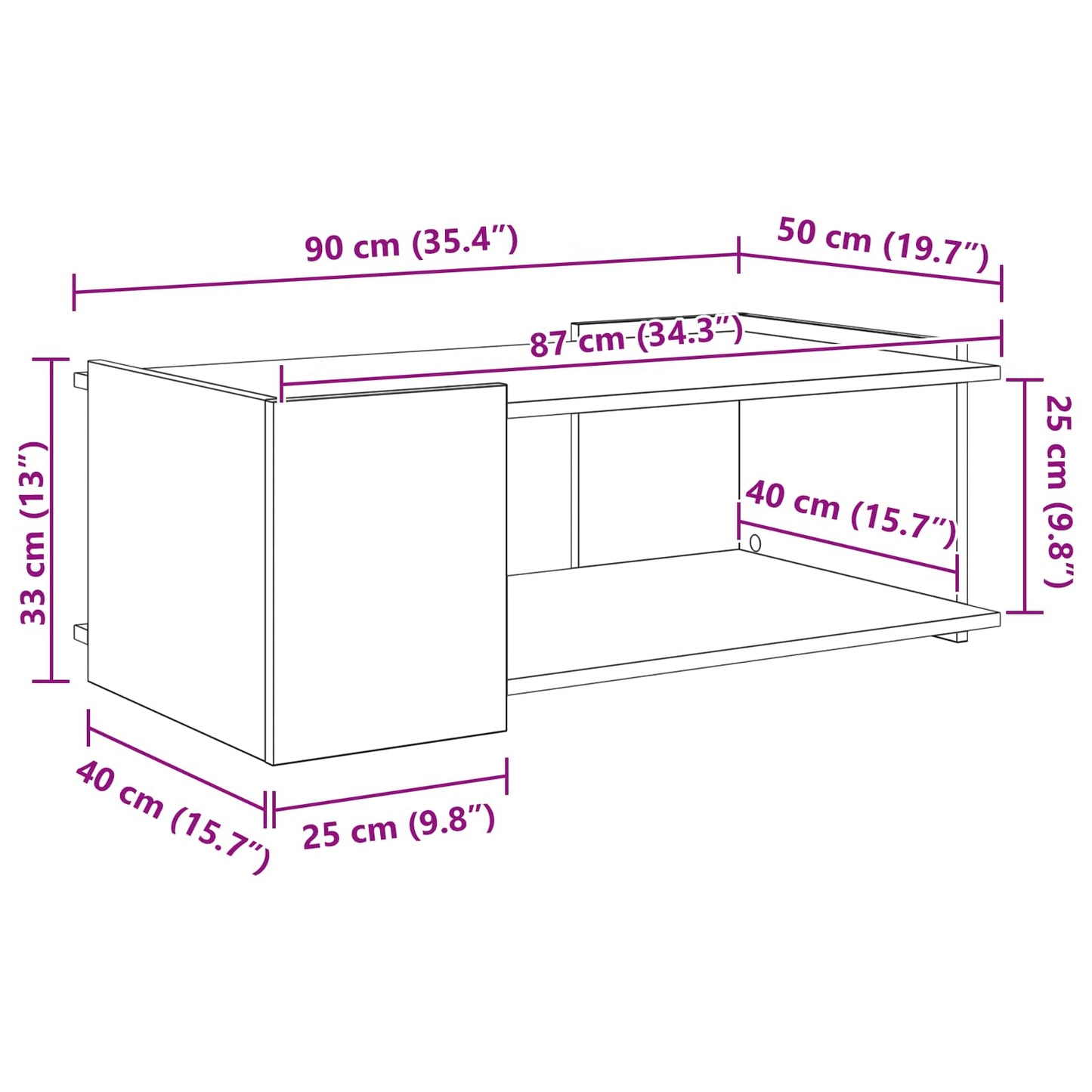 Salontafel Zwart eiken 90 x 50 x 33 cm Bewerkt hout is nu te koop bij PeponiXL, paradijselijk wonen!