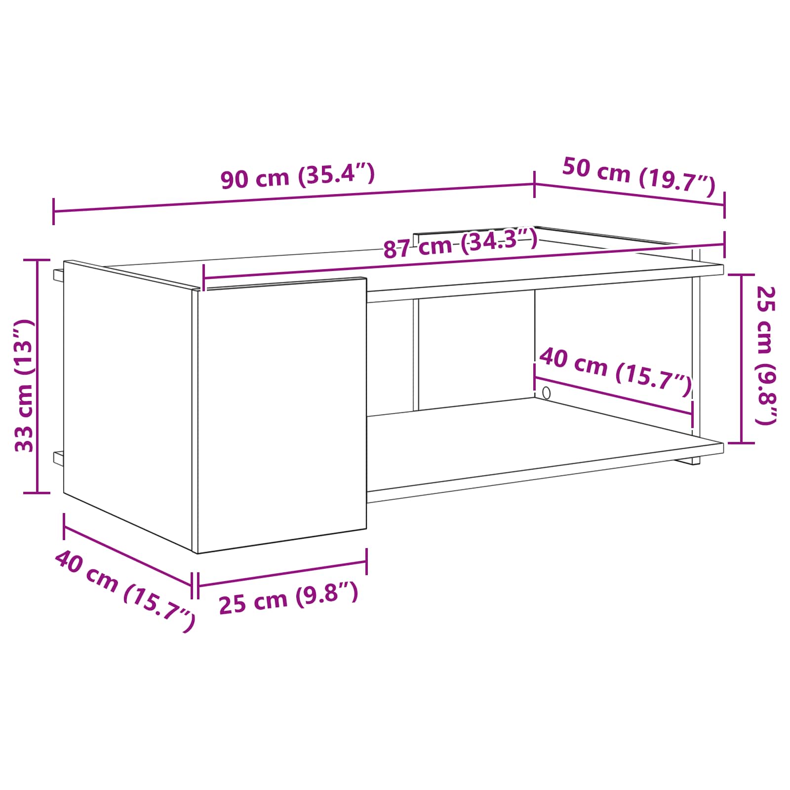 Salontafel Zwart eiken 90 x 50 x 33 cm Bewerkt hout is nu te koop bij PeponiXL, paradijselijk wonen!