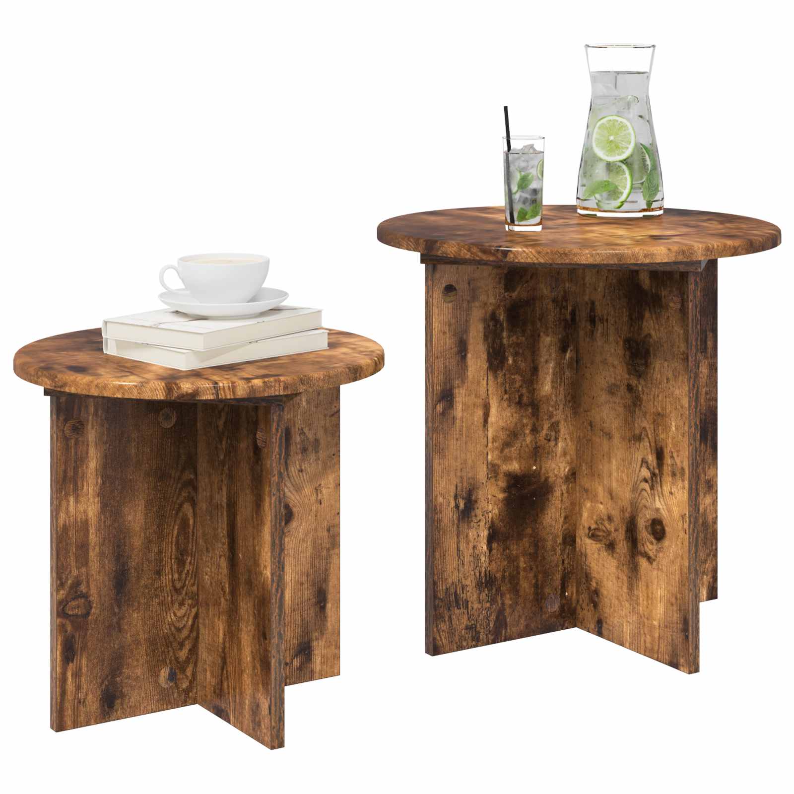 Bijzettafelset 2 st Gerookt Eiken Bewerkt hout is nu te koop bij PeponiXL, paradijselijk wonen!