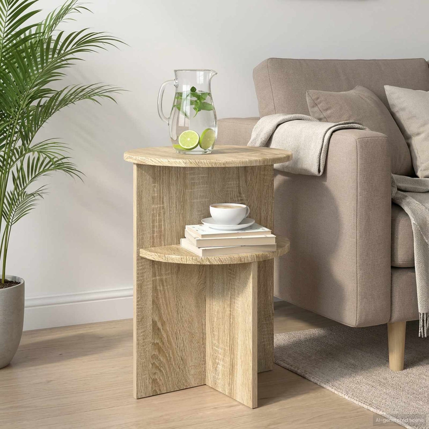 Bijzettafel met opslag Sonoma Eiken Ø 39,5 x 55 cm Bewerkt hout is nu te koop bij PeponiXL, paradijselijk wonen!