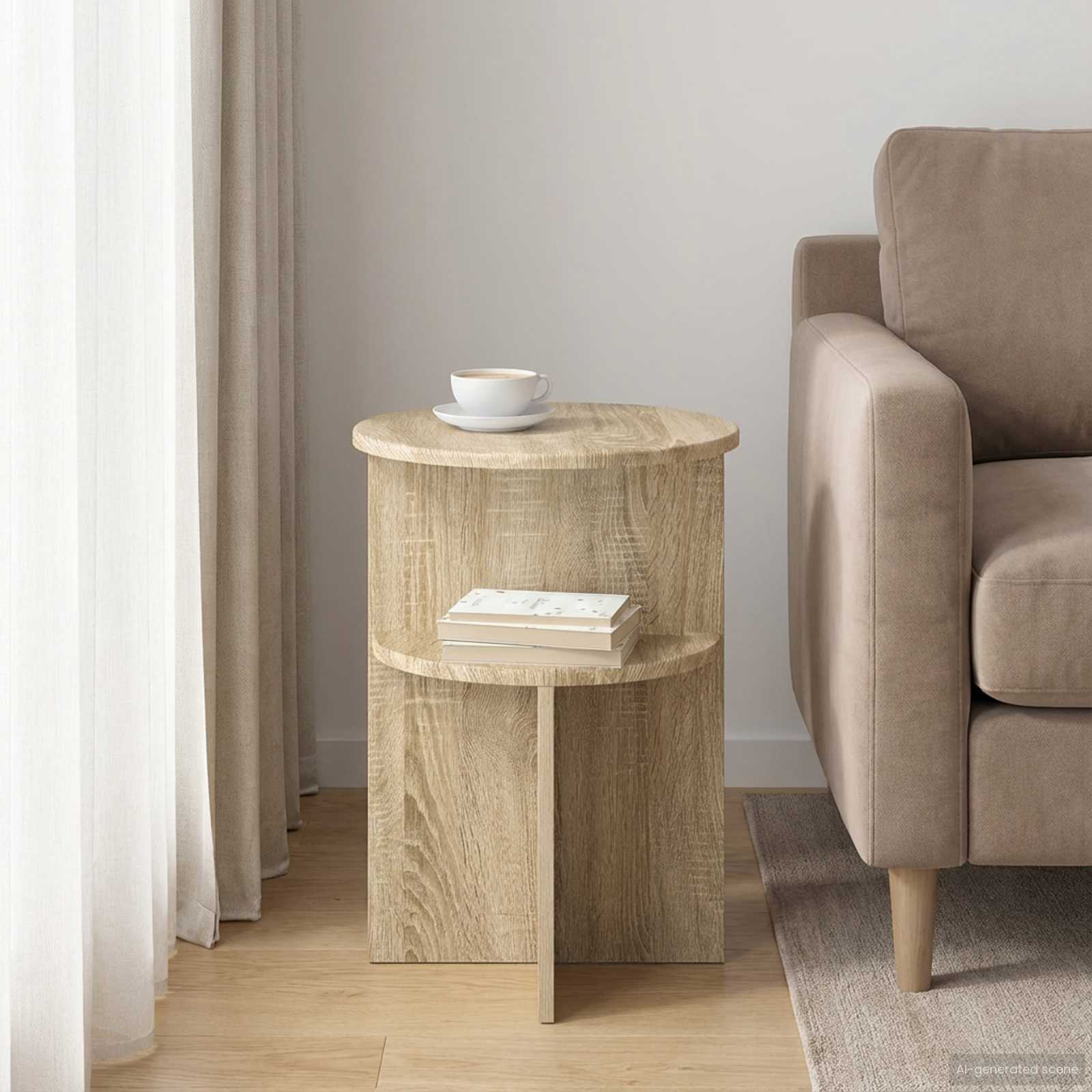 Bijzettafel met opslag Sonoma Eiken Ø 39,5 x 55 cm Bewerkt hout is nu te koop bij PeponiXL, paradijselijk wonen!