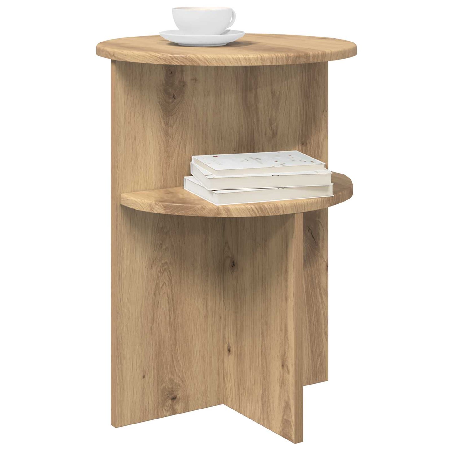 Bijzettafel Artisanaal eiken Ø 39,5 x 55 cm Bewerkt hout is nu te koop bij PeponiXL, paradijselijk wonen!