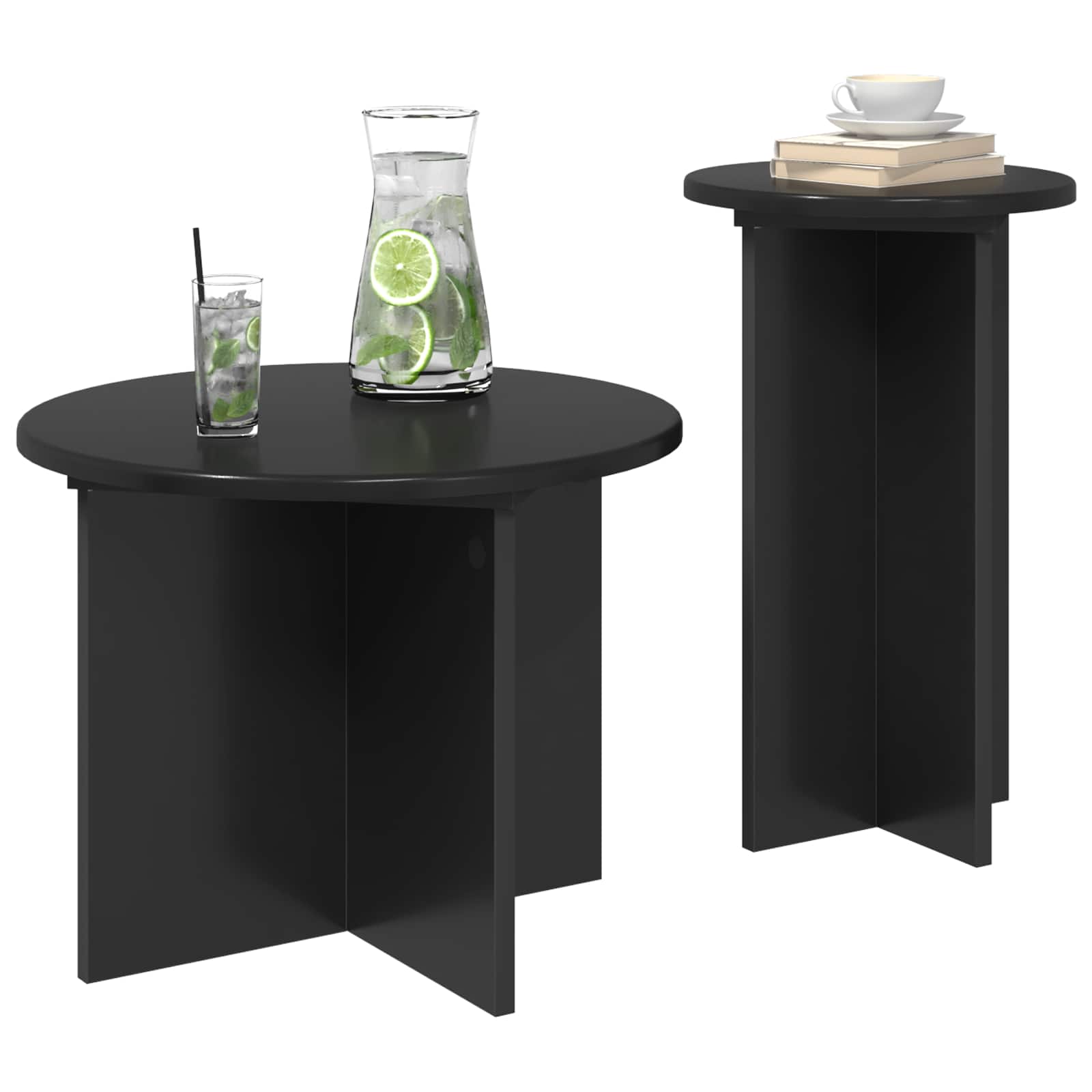 Bijzettafelset met opslag 2 pcs Zwart eiken Bewerkt hout is nu te koop bij PeponiXL, paradijselijk wonen!