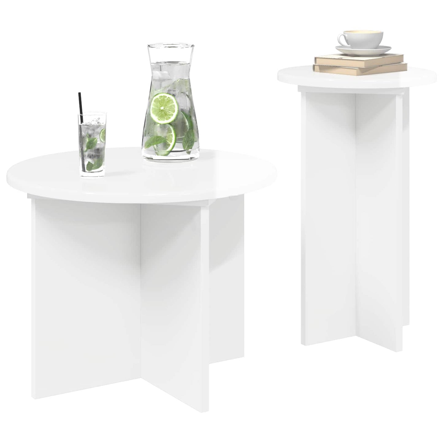 Bijzettafelset met opslag 2 pcs Hoogglans Wit Bewerkt hout is nu te koop bij PeponiXL, paradijselijk wonen!
