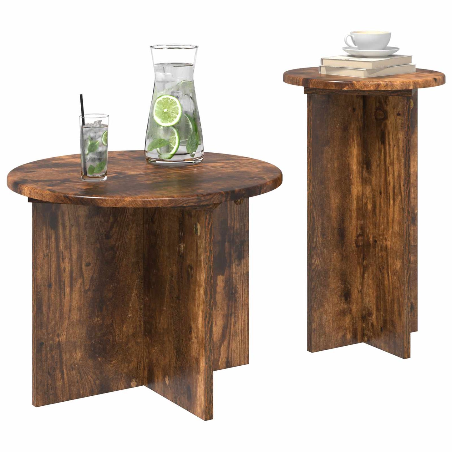 Bijzettafelset met opslag 2 pcs Gerookt eiken Bewerkt hout is nu te koop bij PeponiXL, paradijselijk wonen!