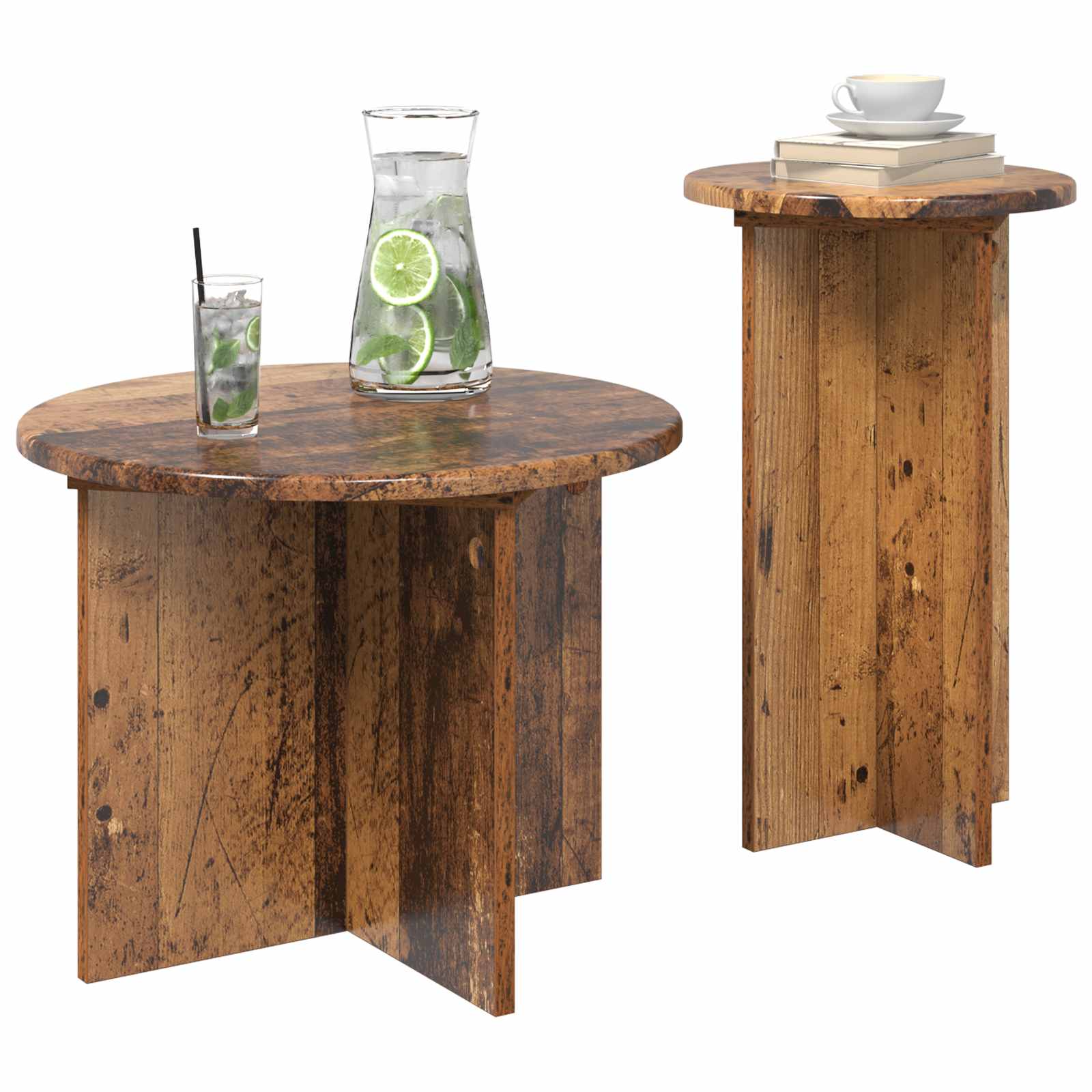 Bijzettafelset met opslag 2 pcs Oud hout Bewerkt hout is nu te koop bij PeponiXL, paradijselijk wonen!
