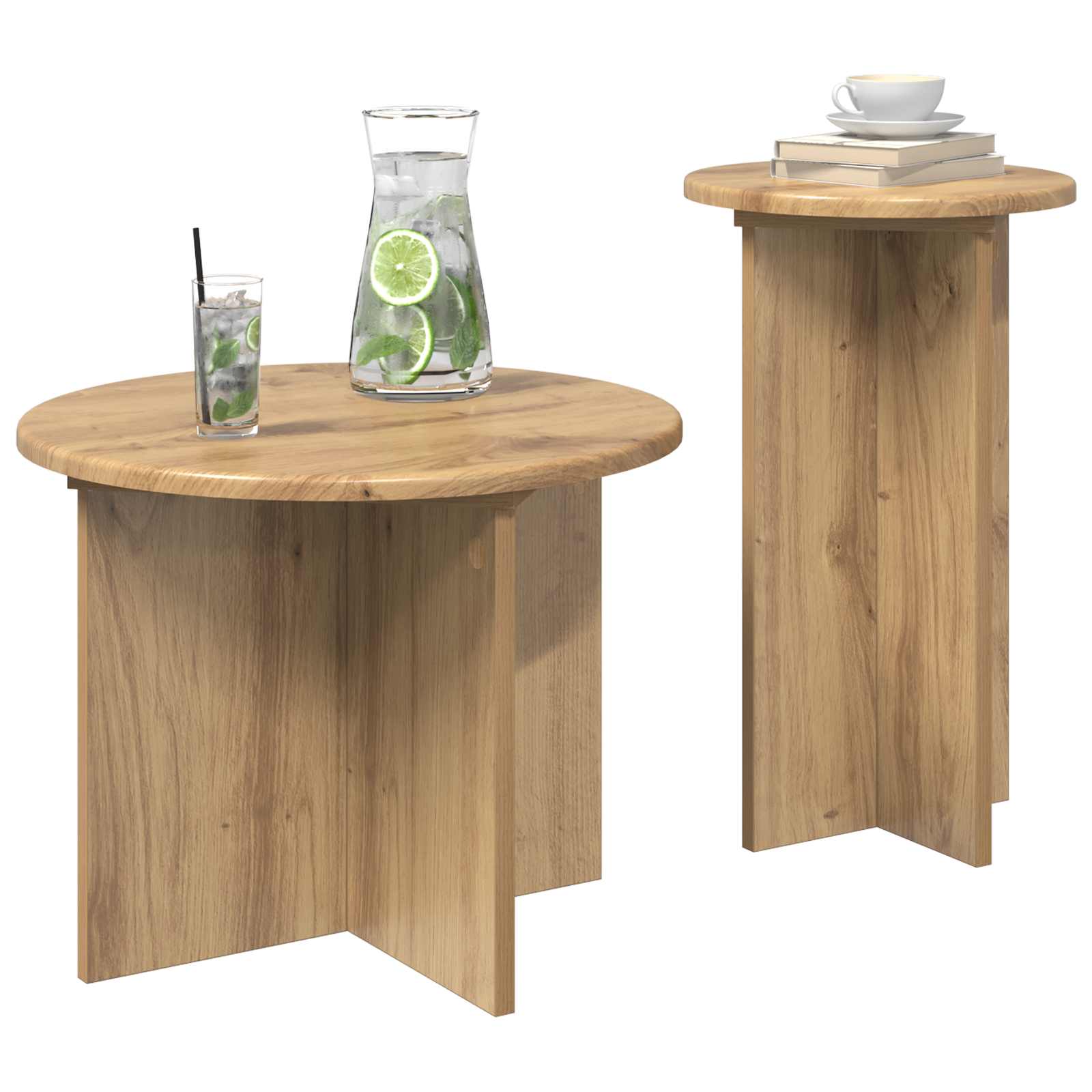 Bijzettafelset met opslag 2 pcs Artisanaal eiken Bewerkt hout is nu te koop bij PeponiXL, paradijselijk wonen!