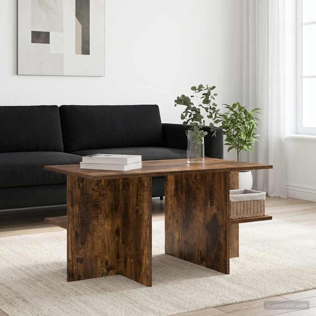 Salontafel Gerookt Eiken 87 x 50 x 45 cm Bewerkt hout is nu te koop bij PeponiXL, paradijselijk wonen!