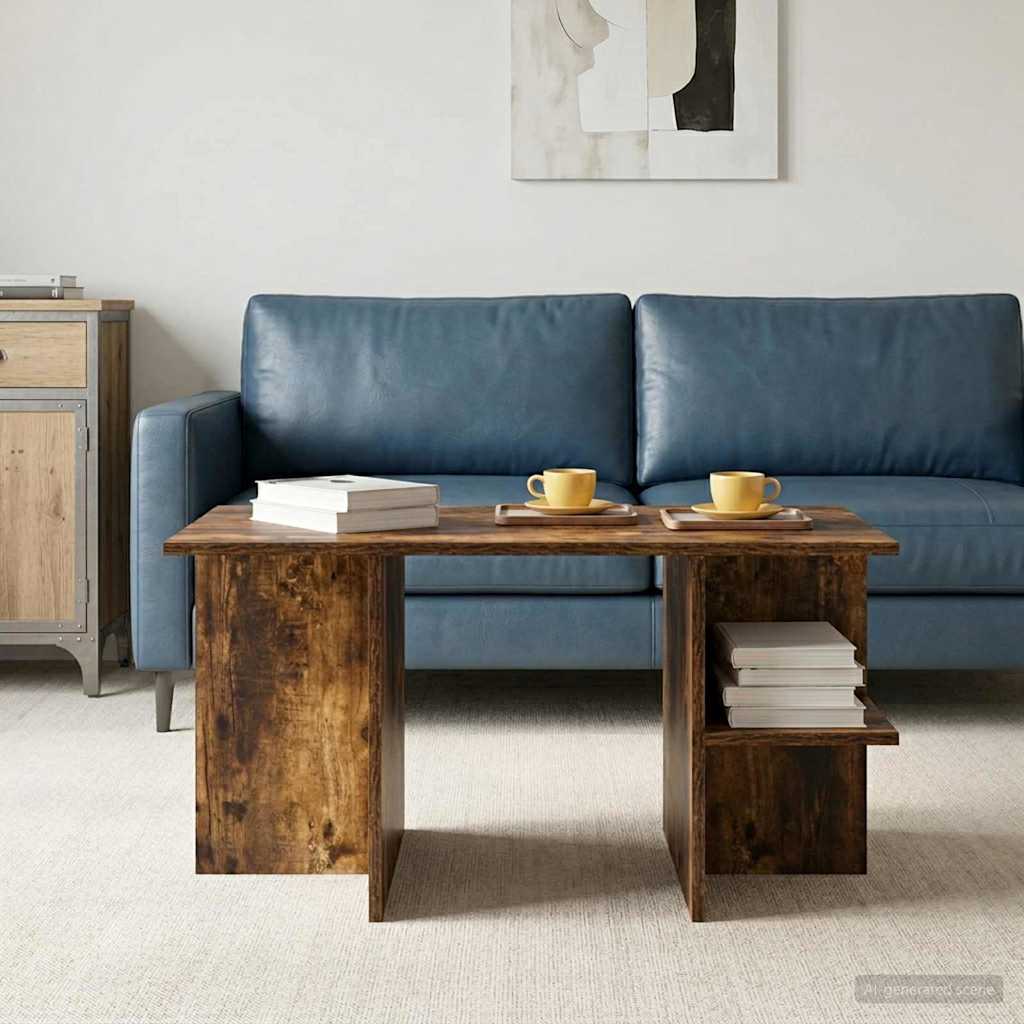 Salontafel Gerookt Eiken 87 x 50 x 45 cm Bewerkt hout is nu te koop bij PeponiXL, paradijselijk wonen!