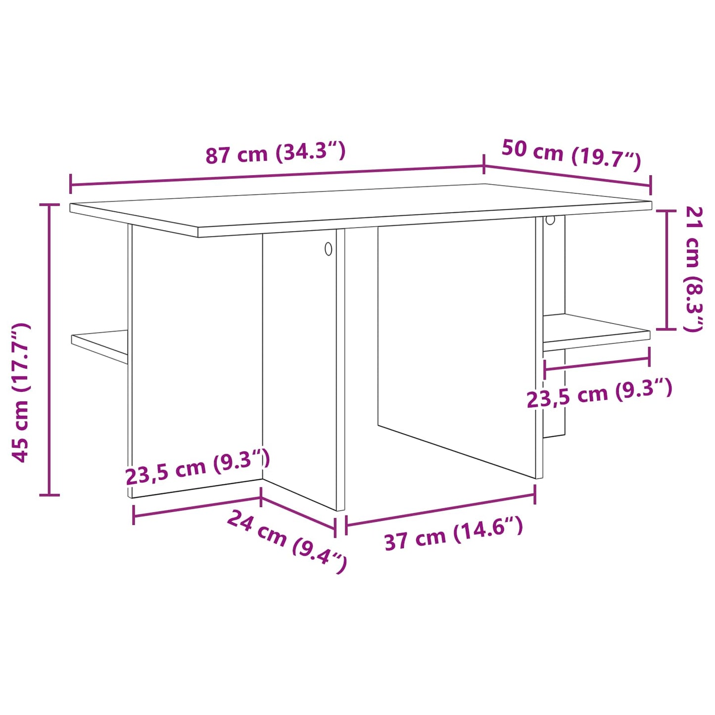 Salontafel Gerookt Eiken 87 x 50 x 45 cm Bewerkt hout is nu te koop bij PeponiXL, paradijselijk wonen!
