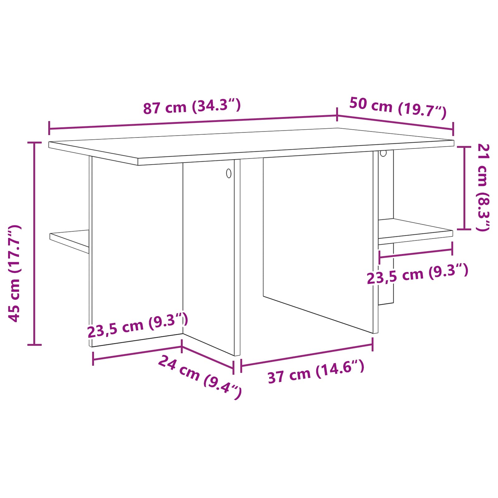 Salontafel Gerookt Eiken 87 x 50 x 45 cm Bewerkt hout is nu te koop bij PeponiXL, paradijselijk wonen!