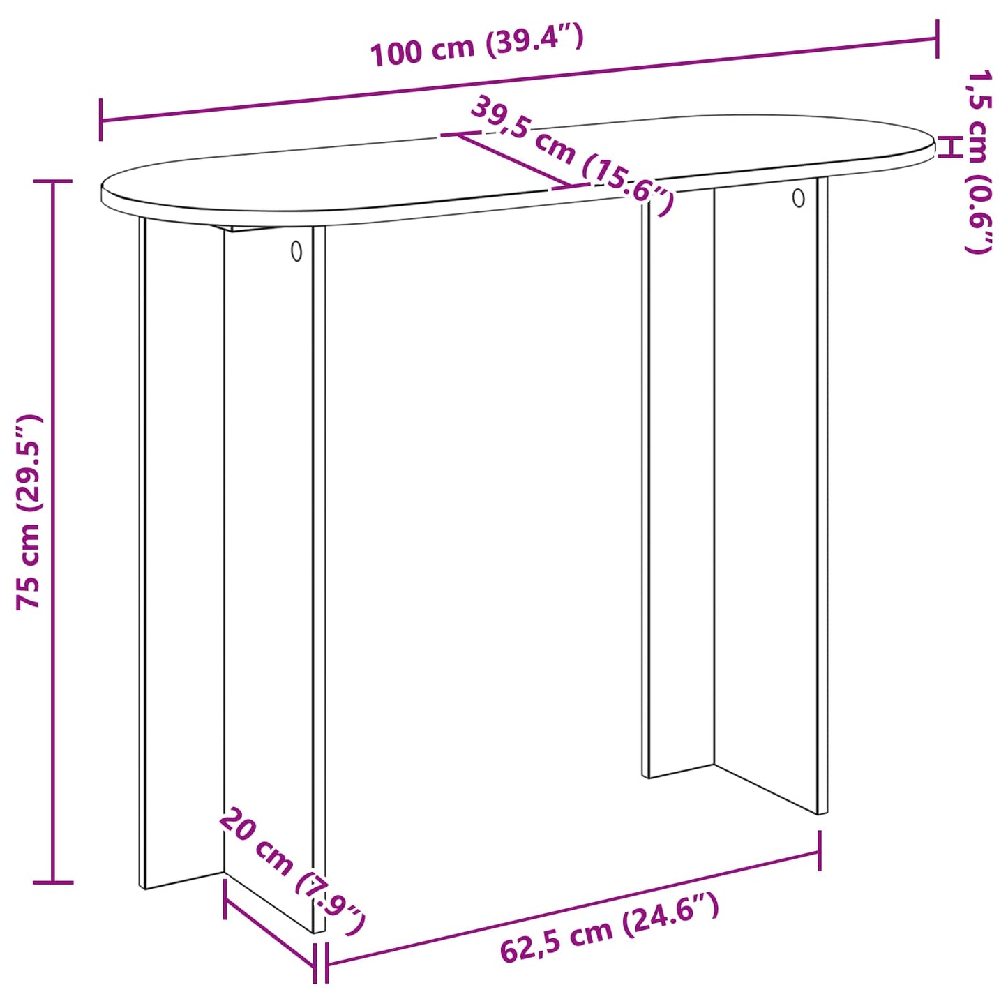 Wandtafel Sonoma Eiken 100 x 39,5 x 75 cm Bewerkt hout is nu te koop bij PeponiXL, paradijselijk wonen!