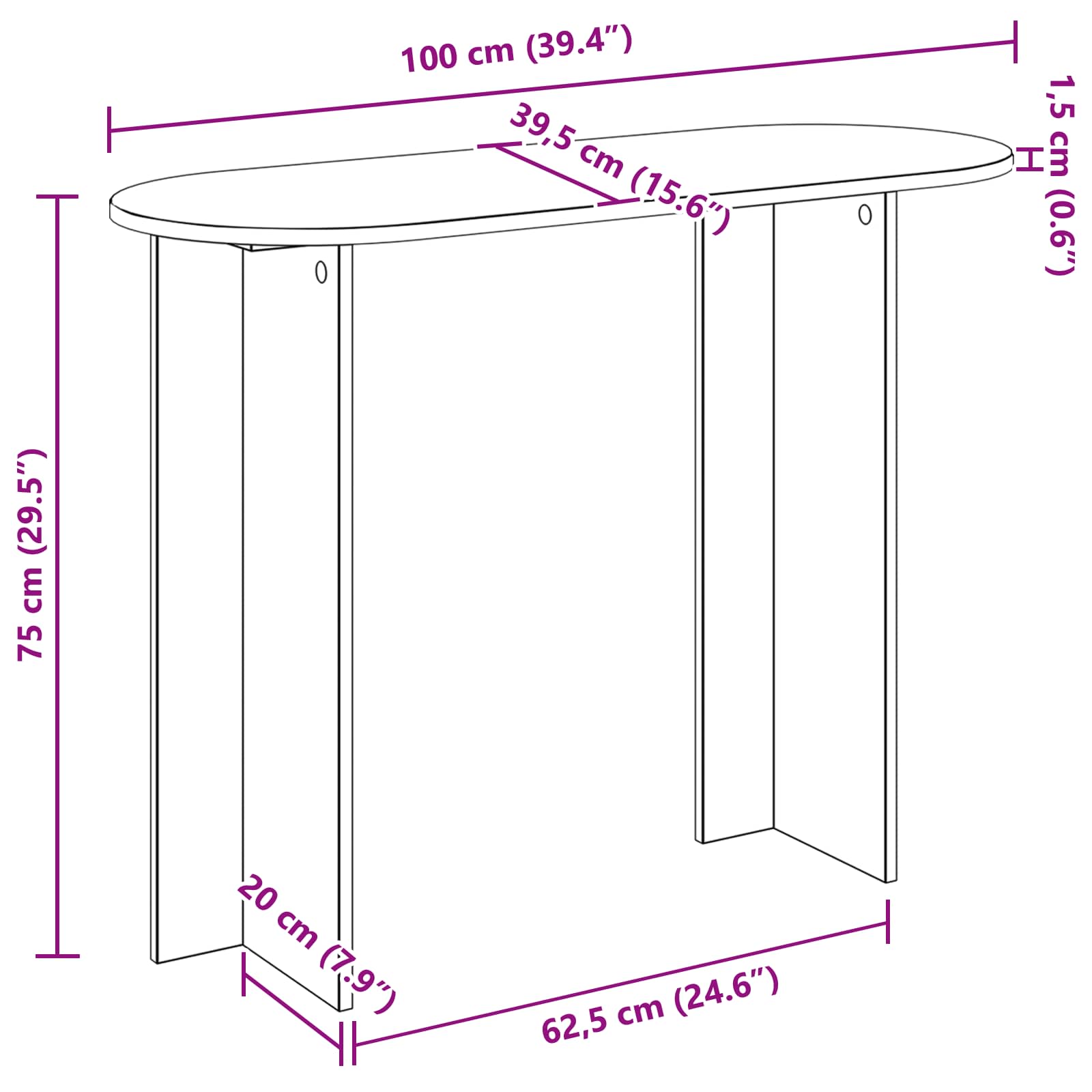 Wandtafel Artisanaal eiken 100 x 39,5 x 75 cm Bewerkt hout is nu te koop bij PeponiXL, paradijselijk wonen!