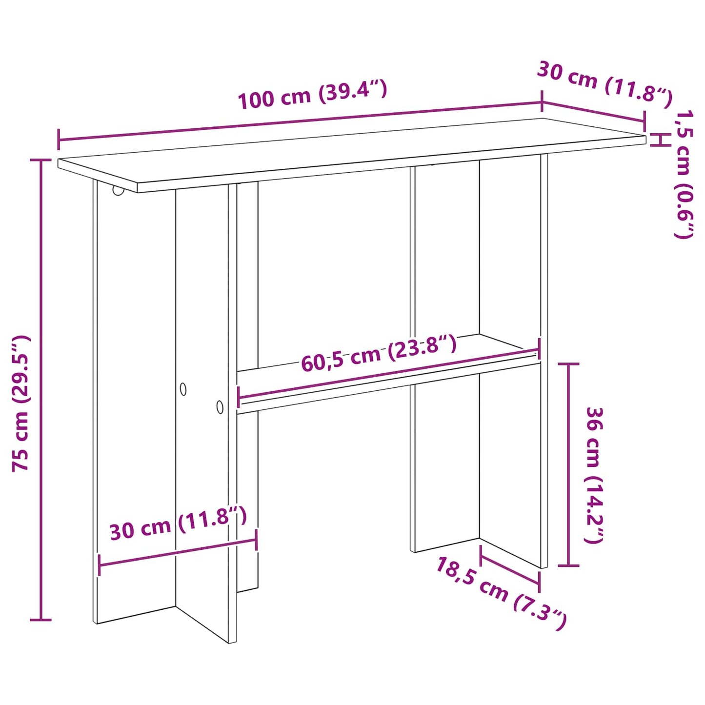 Wandtafel Grijs sonoma 100 x 30 x 75 cm Bewerkt hout is nu te koop bij PeponiXL, paradijselijk wonen!