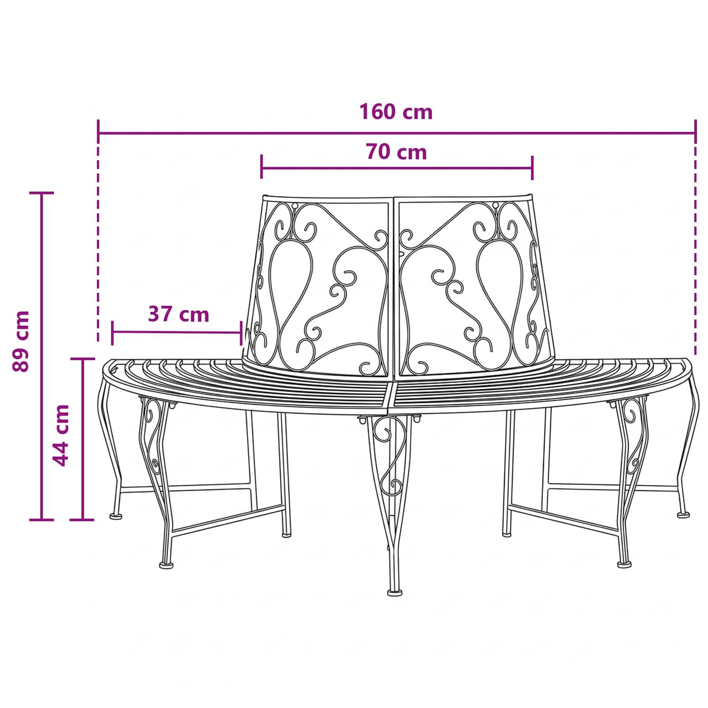 Boom bank 4-Aantal zitplaatsen 160 x 80 x 89 cm Staal Zwart
