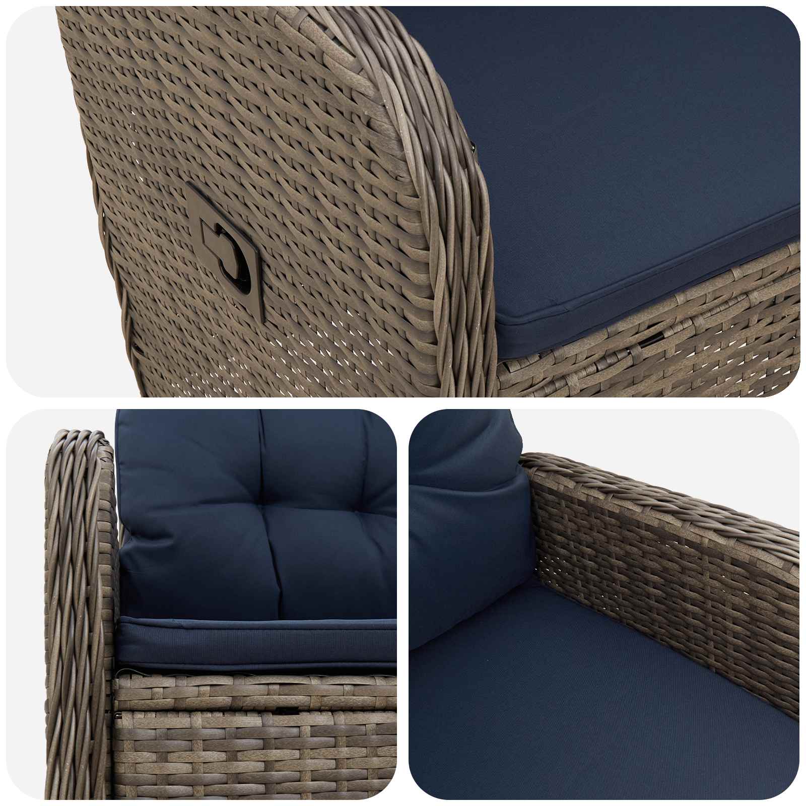 Verstelbare tuinstoel Grijs en Marineblauw poly rattan is nu te koop bij PeponiXL, paradijselijk wonen!
