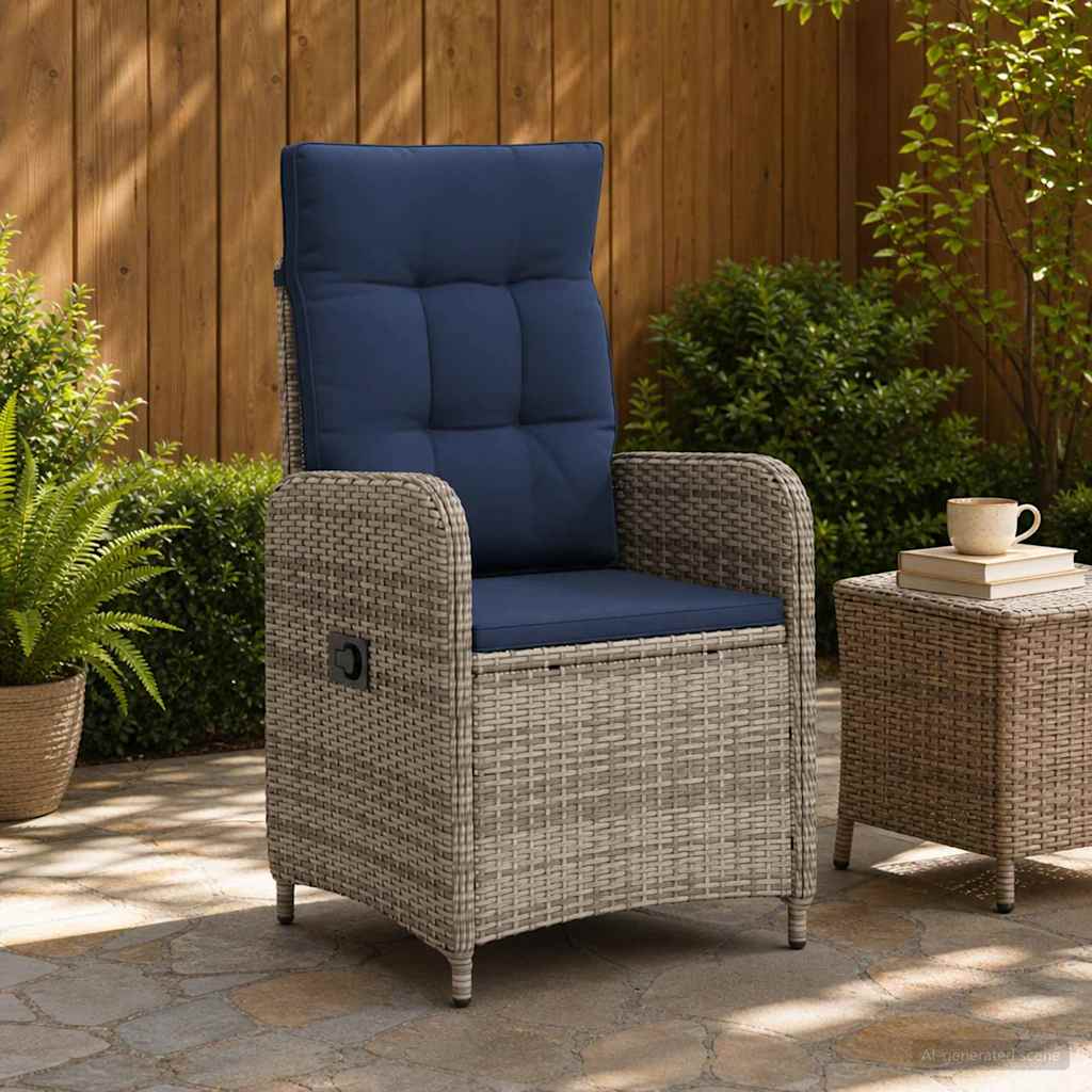 Verstelbare tuinstoel Grijs en Marineblauw poly rattan is nu te koop bij PeponiXL, paradijselijk wonen!