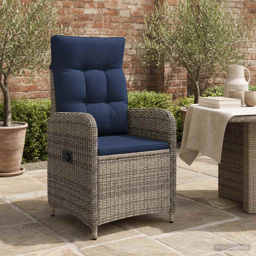 Verstelbare tuinstoel Grijs en Marineblauw poly rattan is nu te koop bij PeponiXL, paradijselijk wonen!